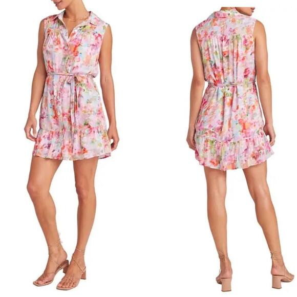 NWOT BELLA DAHL Multicolor Sleeveless Tie Waist Dress Size Small - Picture 1 of 7